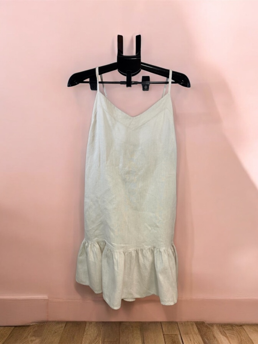Belarti Made in Italy 100% Linen Beige Ruffle Hem Midi Dress Size L